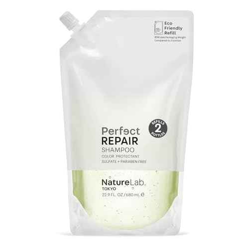 NatureLab.TOKYO Perfect Repair Shampoo - Japanese Shampoo for Damaged, Color-Treated Hair - Penetrates Roots and Revitalizes & Restores Strands Back to Life - Japanese Hair Care - Refill Pouch, 22.9oz