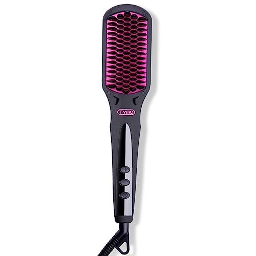 TYMO Ionic Hair Straightener Brush - 16 Heat Settings, Negative Ions, LCD, Dual Voltage