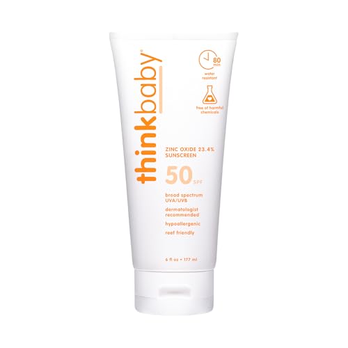 Thinkbaby SPF 50+ Mineral Sunscreen, 6 Oz – Water Resistant Baby Sun Cream