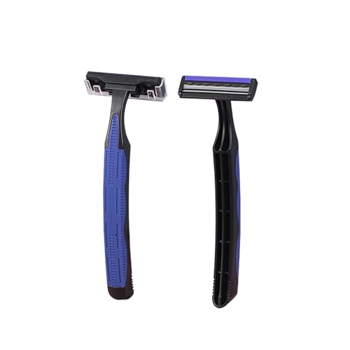 Individually Wrapped 3 Blades Razors Bulk, Travel Size Disposable Manual Razors with Stainless Steel Blade (Blue) (50)