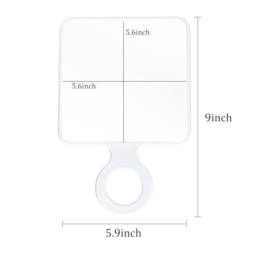 Funerom Square Hand Mirror with Handle for Women, White, 9 x 5.9 Inches - Travel-friendly Vanity Accessory