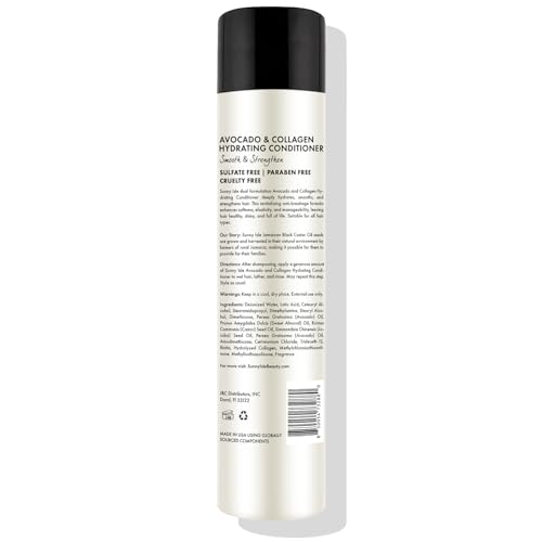 Sunny Isle Avocado & Collagen Hydrating Conditioner 10.1oz | Biotin, Collagen, Jamaican Black Castor Oil Infused | Anti-Breakage Growth Formula | Smooths, Strengthens