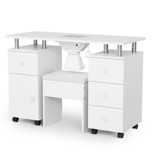 OmySalon Nail Desk & Chair Set with Dust Collector, White