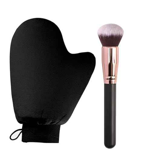 VNITT 2 IN 1 Self Tanning Mitt Applicator Kit Set - Self Tan Mitt, Glove and Brush for Face and Body, Hands, Legs (Black)