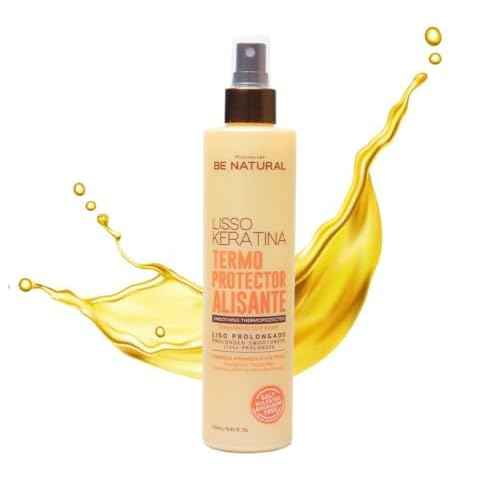 Be Natural Lisso Keratina Heat Protectant Spray for Hair Smoothing, Sulfate-Free, 8.45 fl oz. Termoprotector alisante