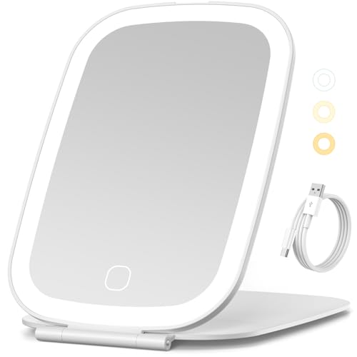 NEZZOE Travel Makeup Mirror with LED Light, Rechargeable Portable, 7x5 Inch