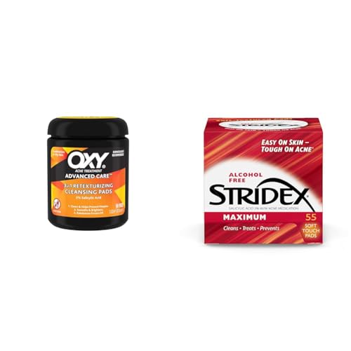 Oxy Maximum Action Pads 90 Count & Stridex Medicated Acne Pads Maximum 55 Count Bundle