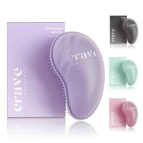 Crave Naturals Mini Detangler Hair Brush Purple ? Glide Thru Hair Detangler Brush for Women, Kids & Toddlers ? Gentle Scalp Care, No-Pain Tangle-Free Hairbrush for All Hair Types, Travel Hair Brush