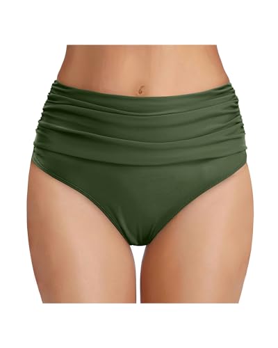 Tempt Me Women’s High Waisted Bikini Bottoms with Tummy Control Ruched Bathing Suit