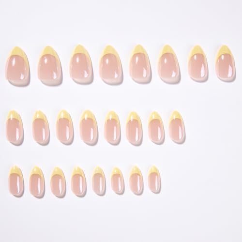 Short Almond Press On Nails - Milky Nude Butter Yellow French Tips 24pc