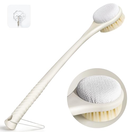 CYMPHW Light Yellow Back Scrubber for Shower with Long Handle & Dual-Sided Brush