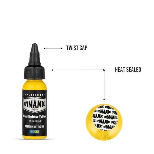 Dynamic Color Co - Platinum Collection Highlighter Yellow Tattoo Ink, Reach Compliant Premium Tattoo Ink, Safe for European Regulations, Made in Spain, (1 oz Bottle)