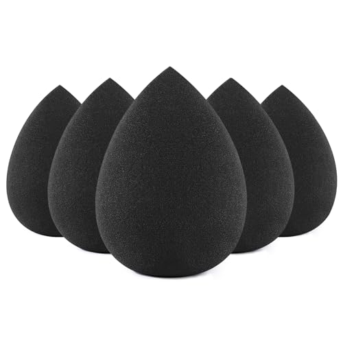 Beakey Makeup Sponge Set 5 Pcs - Latex-Free Teardrop Beauty Sponges, Black