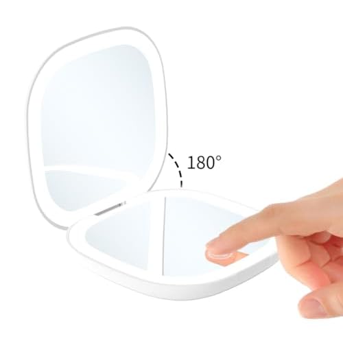 Meichoon Portable Pocket Handheld Mirror LED Lighted Compact 1X/5X Magnifying 2 Sided 3 Colors Dimmable USB Rechargeable Travel Makeup Mirror UK16 Pink