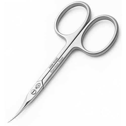 Cuticle Scissors Extra Fine Curved - Pointed Tip Professional Manicure Scissors for Cuticles, Nails, Eyelash, Nose Hair, Beard, Mustache - Nail Scissors with Rubber Inserts