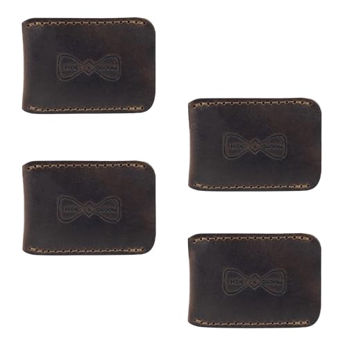 Hide & Groom, Set of 4 Double Edge Safety Razor Head Protective Sheath for Groomsmen, Shaving Travel Cover, Full Grain Leather, Handmade, Bourbon Brown