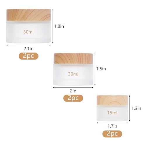 6Pcs Glass Cosmetic Jars with Lids (15ml, 30ml, 50ml) - Refillable Travel Containers