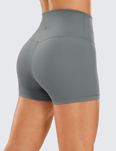 CRZ YOGA Women's Naked Feeling Biker Shorts - 3 Inches High Waisted Yoga Workout Running Spandex Shorts Lava Smoke Grey XX-Small