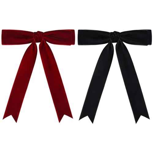 2PCS Velvet Hair Bows Hair Ribbon Clips Black Wine Red Big Fall Alligator Clips Hair Accessories for Women Girls Toddlers Kids Baby