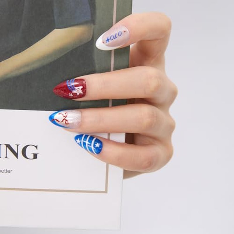 4th of July Press On Nails Red White Blue Almond 32pc
