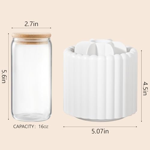 Rotating Makeup Brush Holder Organizer 7 Slots White