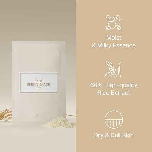 I'm from Rice Sheet Mask Pack of 5, Korean Rice Face Mask, Creamy Hydration for Dry, Combination Skin, Moist, Milky Essence, Biodegradable, Vegan, Hypoallergenic, 20ml