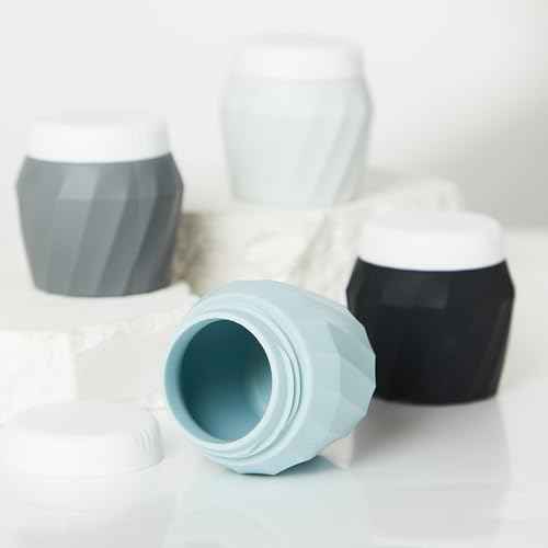 Travel Containers for Toiletries, Premium Silicone Cosmetic Cream Jars, TSA Approved Leak-Proof Refillable Travel Size Toiletries with Clear Bag for Cosmetic Face Body Cream (Gray, 1.7OZ)