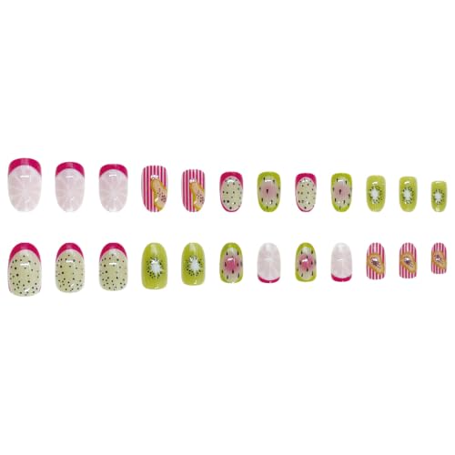 Dulyork Summer Short Almond Press On Nails with Fruit Design – Glue-On Fake Nails