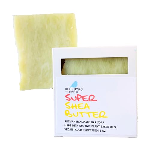 Bluebyrd Soap Co. Organic Shea Butter Bar Soap | Artisanal Natural Soap Bar for Super Soft Moisturized Skin | Raw Shea Butter Face & Body Wash Bar for Dull Dry Skin (Shea Butter, BAR)
