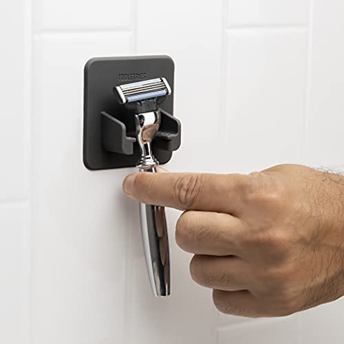 TOOLETRIES The Mason Razor Holder - Secure & Safe, Silicone Toiletry Organizer, Shower & Bathroom Accessory - Features Silicone-Grip Technology, Removable & Reusable - Charcoal