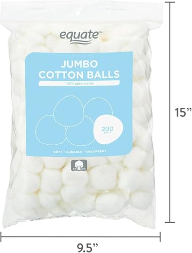 Jumbo Cotton Balls - 200 Pure Cotton, Hypoallergenic, Soft & Absorbent