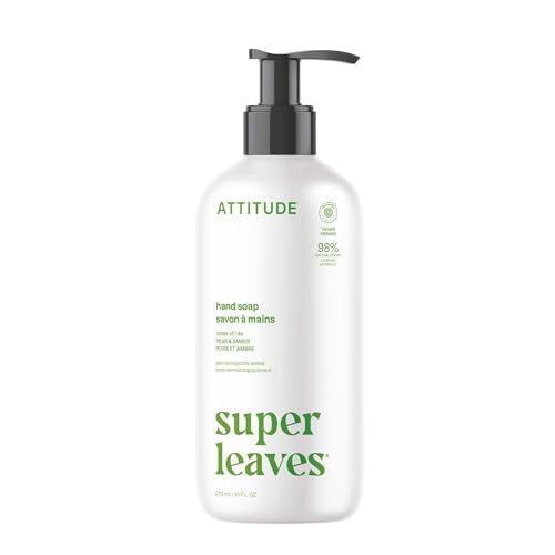 ATTITUDE Liquid Hand Soap, EWG Verified, Plant and Mineral-Based, Vegan Personal Care Products, Pear & Amber, 16 Fl Oz