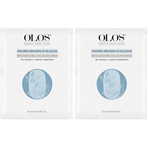 OLOS Moisturizing Cellulose Mask, 0.67 oz - Sheet Masks with Indian Ginseng, Hyper-Fermented Aloe - Antioxidant, Protective and Hydrating Face Mask (Pack of 2)
