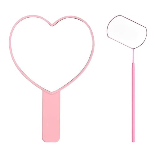 Heart-Shaped Handheld Mirror Set with Lash Mirror, Pink