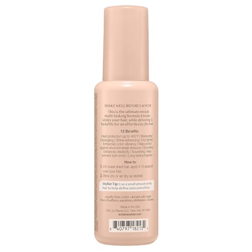 Kristin Ess 12-in-1 Leave-In Conditioner & Heat Protectant Spray ? Heat Protection 450¡ÆF, Anti-Frizz Detangler, Color Safe Heat Protectant for Blow Dry & Flat Iron, Dry Damaged Hair Repair