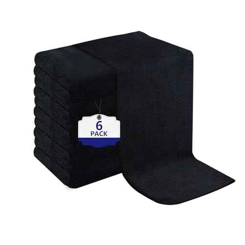 6 Pack Black Salon Towels, Super Soft and Absorbent Microfiber Hair Towel for Salon, Bath, Spa, Pool and Home, 27 inch X 16 inch, Black