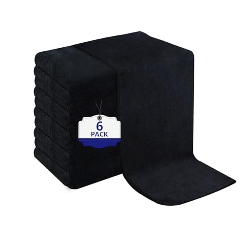 Puomue Black Microfiber Salon Towels - 6 Pack, 27x16 inch