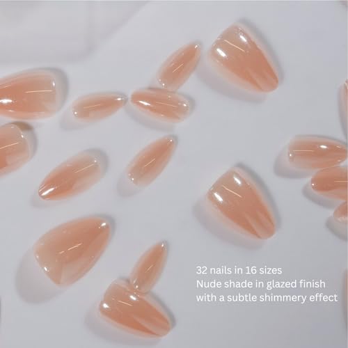 LAMIMOSA Glazed Dream Short Almond Press-On Nails 32Pcs Nude Gel Finish