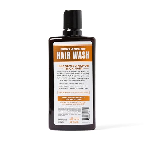Duke Cannon News Anchor 2-in-1 Hair Wash - Cedarwood Scent - 14oz Shampoo & Conditioner for Men, Sulfate-Free with Rice & Barley Protein, Tea Tree Oil & Menthol