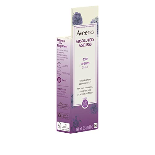 Aveeno Absolutely Ageless 3-in-1 Anti-Wrinkle Eye Cream for Fine Lines & Wrinkles, Crows Feet, & Under-Eye Puffiness, Antioxidant Blackberry Complex, Hypoallergenic, Non-Greasy, 0.5 oz