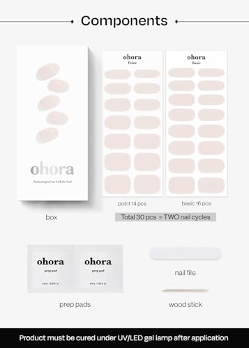 ohora Semi Cured Gel Nail Strips N Cream Light - Nude, Long Lasting, Salon-Quality