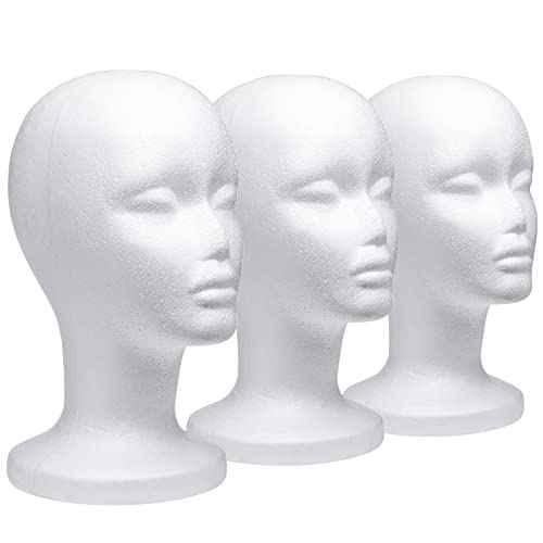 Foraineam 3 Pack 12 Inch Foam Head Female Foam Wig Head Mannequin Manikin Cosmetics Model Display Holder Hats Glasses Hairpieces Stand