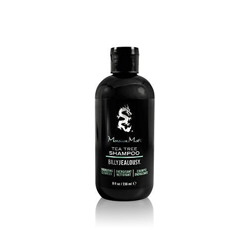 Billy Jealousy Monsoon Mist Tea Tree Energizing Men's Shampoo with Peppermint & Rosemary, Removes Oil Build-up and Soothes Scalp Itch & Irritation, 8 Oz.
