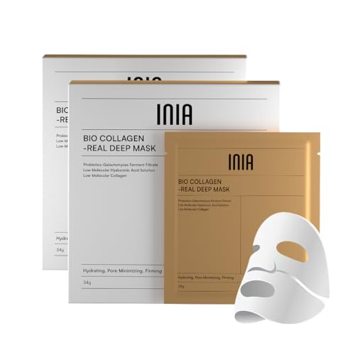 INIA Bio-Collagen Face Mask with Hyaluronic Acid ? Deep Hydrating & Firming Hydrogel Mask for Skin Elasticity & Pore Minimizing ? 4 Pack