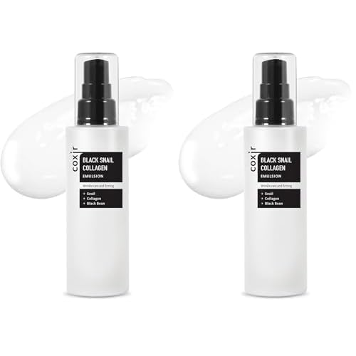 coxir BLACK SNAIL COLLAGEN EMULSION | Black Rice, Snail Mucin, Collagen, Hyaluronic Acid | Lightweight Face Moisturizer | Firming, Nourishing, Korean Skin Care [100ml/3.38 fl.oz] (Pack of 2)