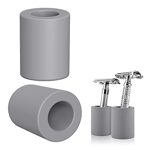 Linkidea 2 Pack Safety Razor Stand - Opening Dia 0.8" (2.2cm) Diatomite Men's Shaving Holder for Bathroom Countertops, Compatible With Vikings, Merkur Double Edge Safety Razor (Grey)