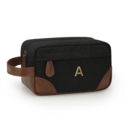 Personalized Toiletry Bag for Men - Canvas & Leather Dopp Kit