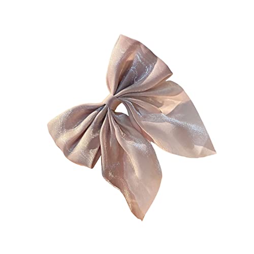 2PCS Large Bow Hair Clips for Women Girls Pearlescent Satin Hairpins Bow Ribbon Barrettes Duckbill Hair Accessories Beige