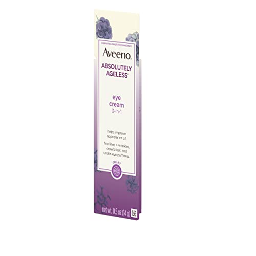 Aveeno Absolutely Ageless 3-in-1 Anti-Wrinkle Eye Cream for Fine Lines & Wrinkles, Crows Feet, & Under-Eye Puffiness, Antioxidant Blackberry Complex, Hypoallergenic, Non-Greasy, 0.5 oz