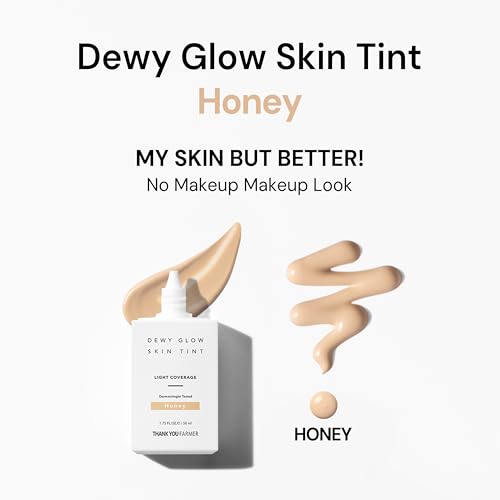 THANK YOU FARMER Dewy Glow Skin Tint, Long-Lasting Tinted Moisturizer, Light coverage, Vitamin B3, Niacinamide, Adenosine, Korean Beauty Makeup Dermatologist Tested, Honey, 1.75 fl oz